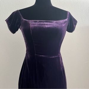 BCBGMAXAZRIA Purple Velvet Off Shoulder Midi Dress